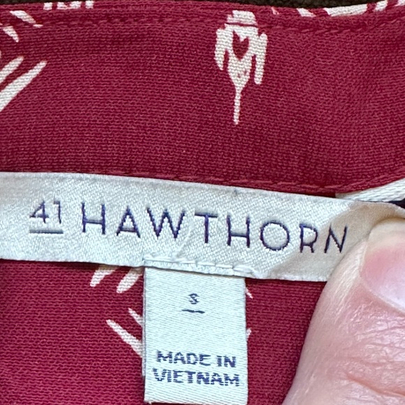 41 Hawthorn Red White Long Sleeves Button Down Geometric Design Shirt Dress Sz S - Picture 11 of 16